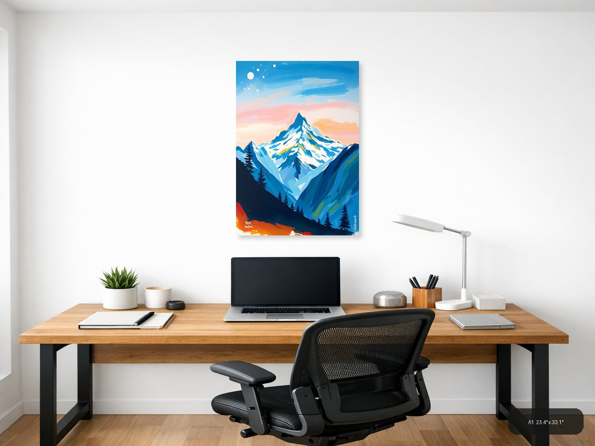 Snow-Capped Mountain Peak Abstract Landscape Wall Art — A1 / Office