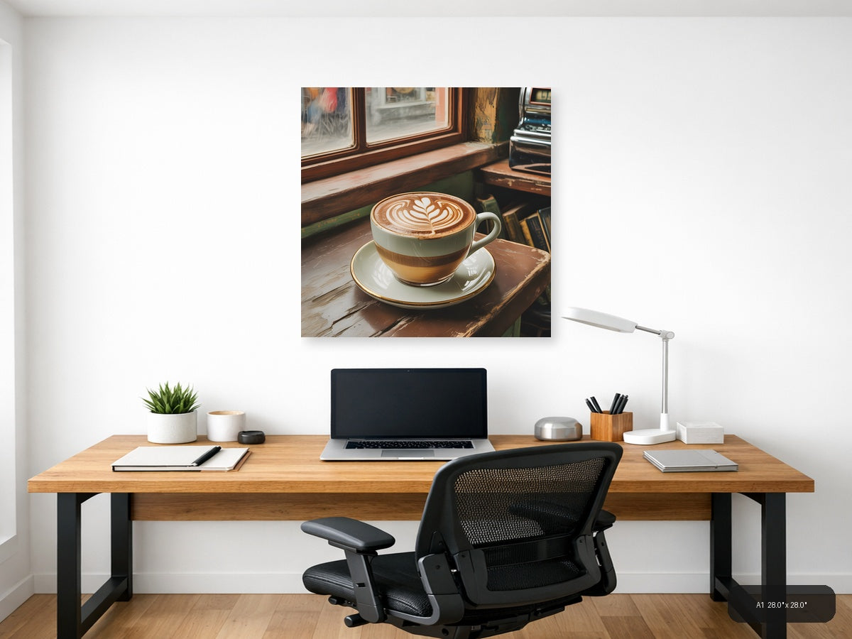Vintage Coffee Latte Art by Window Wall Art — A1 / Office