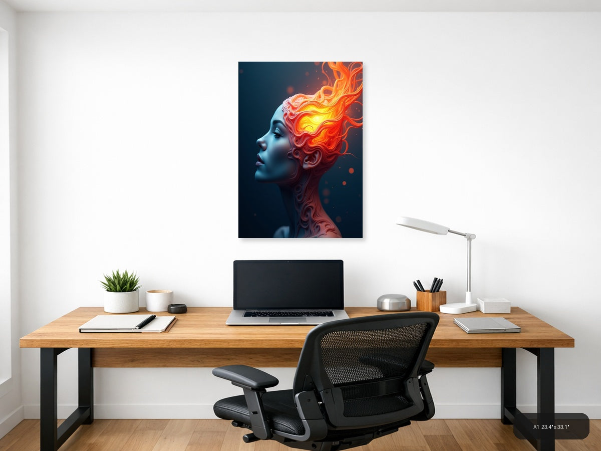 Abstract Fiery Head Portrait - Modern Digital Wall Art — A1 / Office