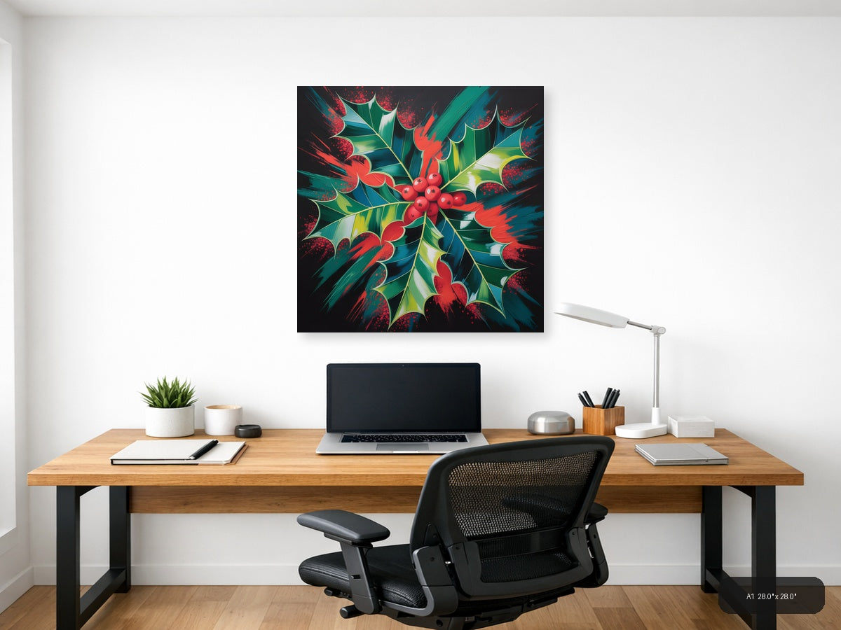 Abstract Holly Berry Red Green Festive Modern Wall Art — A1 / Office