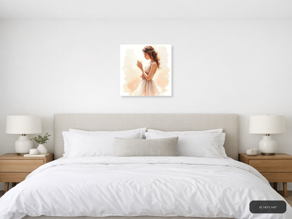 Woman with Yellow Flower Watercolor Portrait Wall Art — A3 / Bedroom