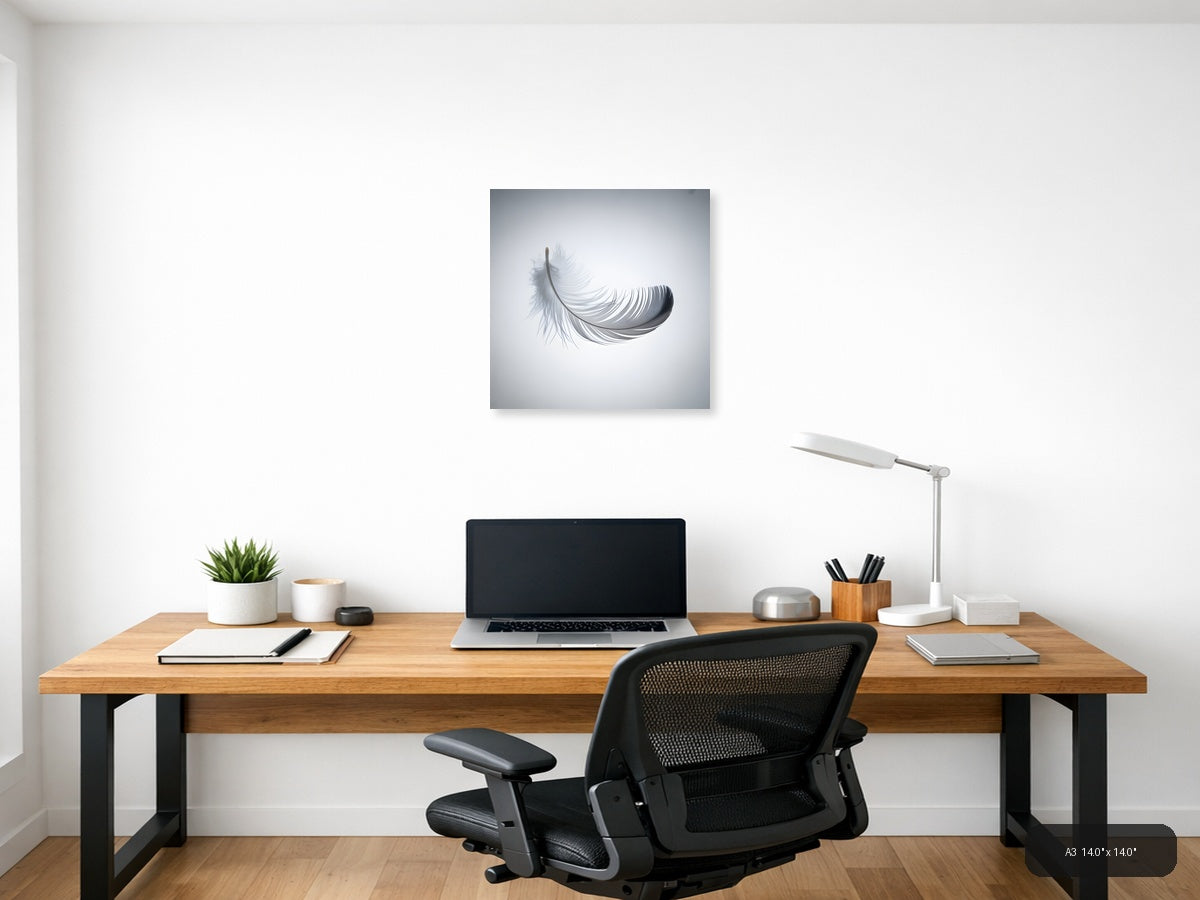 Minimalist Gray Feather Floating Wall Art — A3 / Office