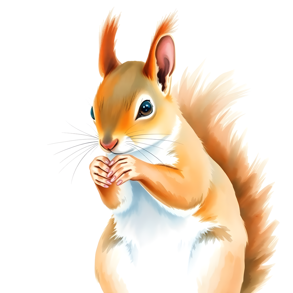 Playful Squirrel Watercolor Wall Art - Orange & Cream