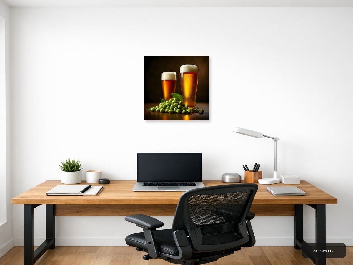 Beer and Hops Still Life Photography Wall Art — A3 / Office