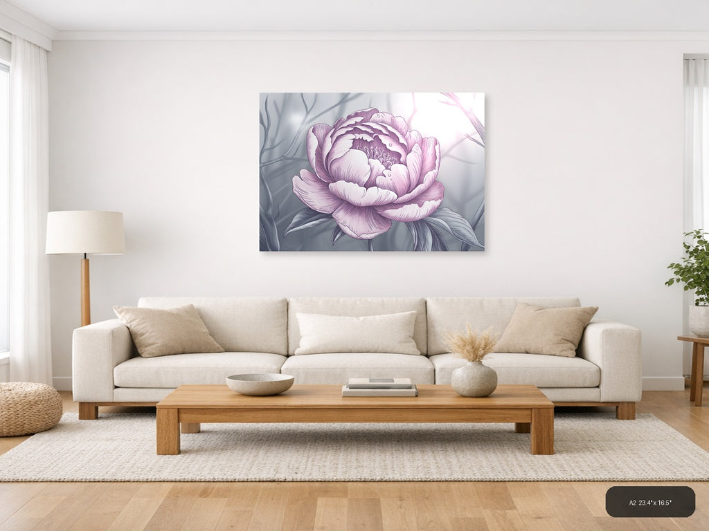 Pink Peony Line Art Illustration Wall Art — A2 / Living Room