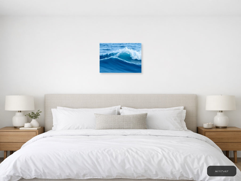 Minimalist Ocean Waves Blue Sea Wall Art — A4 / Bedroom