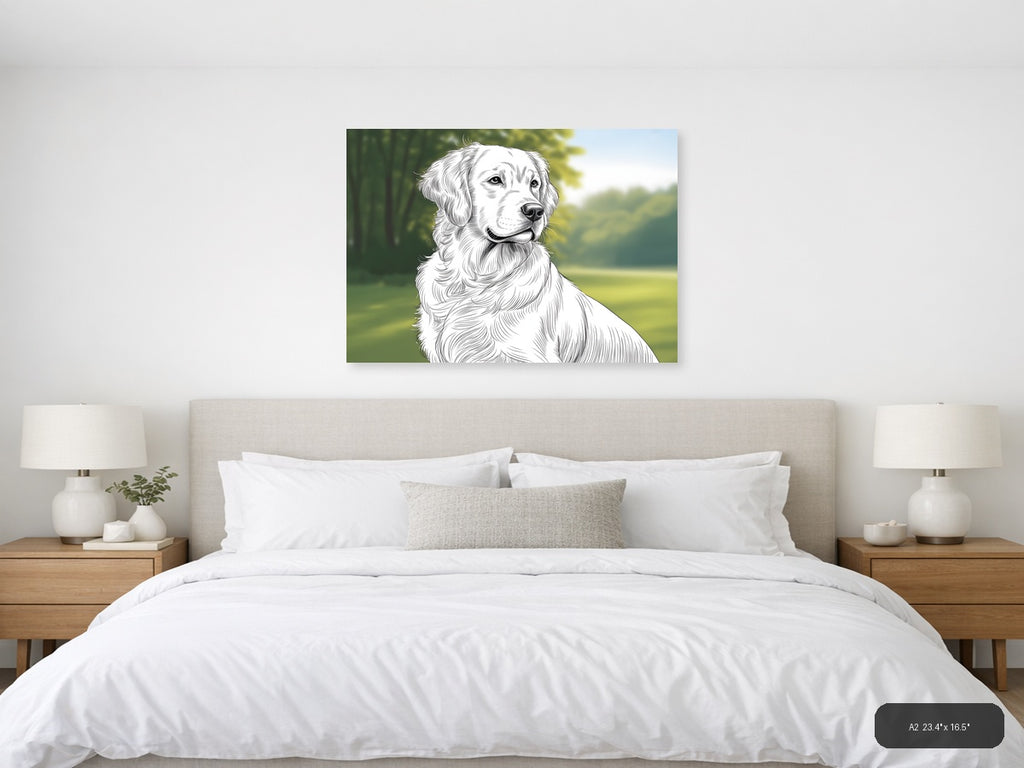 Golden Retriever Portrait Line Art Wall Art — A2 / Bedroom