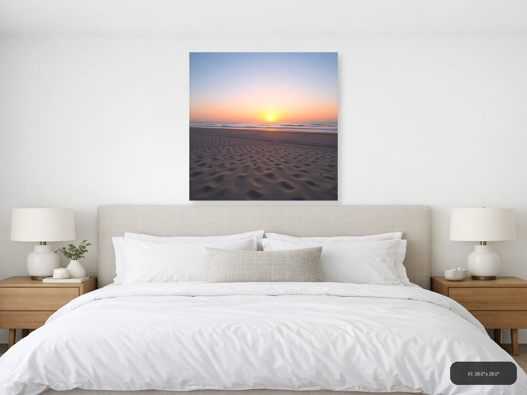Minimalist Beach Sunset with Rippled Sand Wall Art — A1 / Bedroom