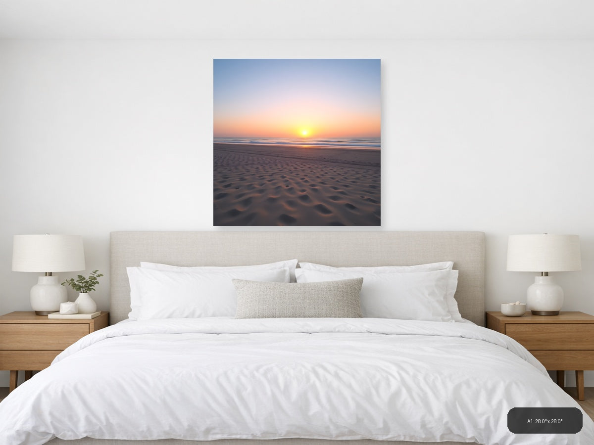 Minimalist Beach Sunset with Rippled Sand Wall Art — A1 / Bedroom