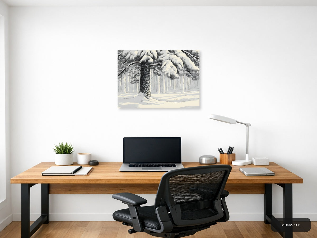 Winter Forest Snow Line Art Landscape Wall Art — A3 / Office