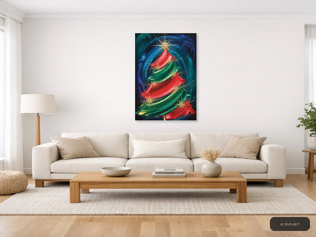 Abstract Christmas Tree Gold Sparkle Wall Art — A1 / Living Room
