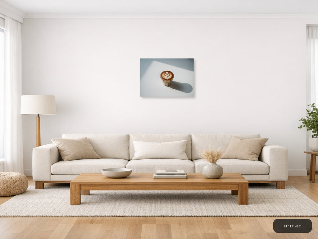 Minimalist Latte Art Coffee Cup Wall Art — A4 / Living Room