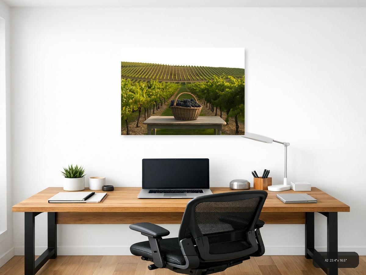 Vineyard Harvest Basket Minimalist Landscape Wall Art — A2 / Office