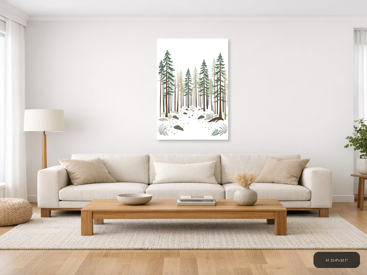 Minimalist Forest Trees Snow Landscape Wall Art — A1 / Living Room