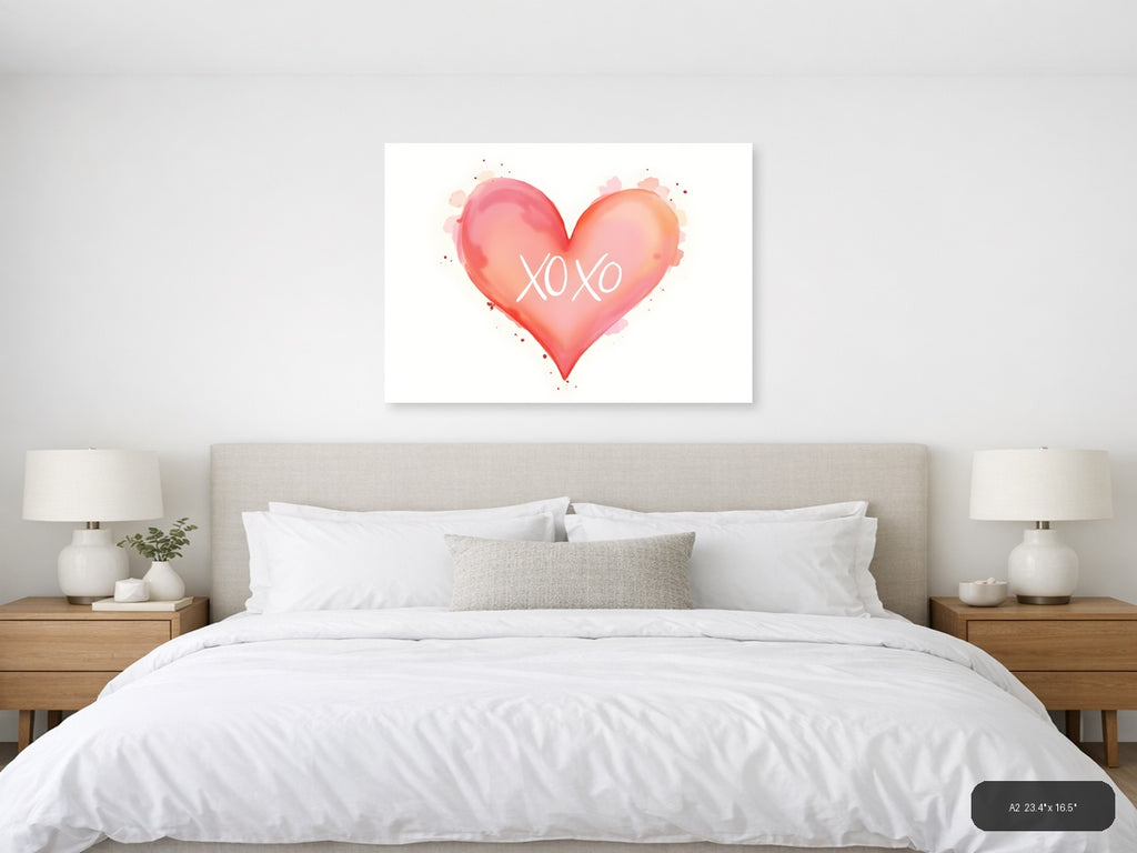 XOXO Watercolor Heart Pink Gradient Wall Art — A2 / Bedroom