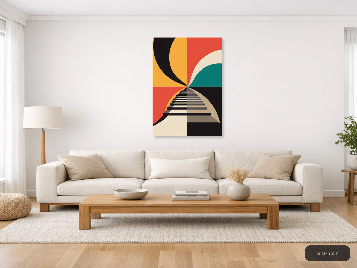 Retro Geometric Staircase Photography Wall Art — A1 / Living Room