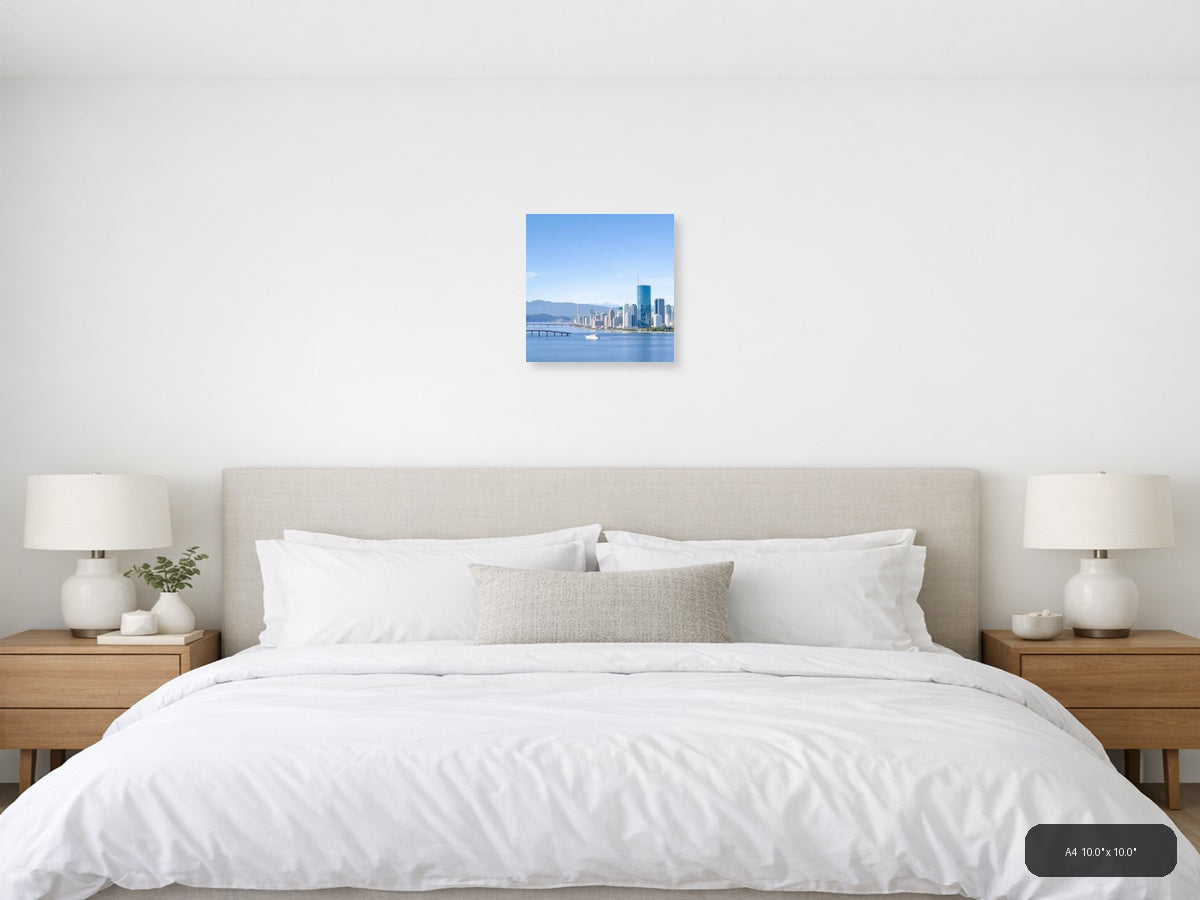 Vancouver Skyline Blue Water Mountains Minimalist Wall Art — A4 (Bedroom)