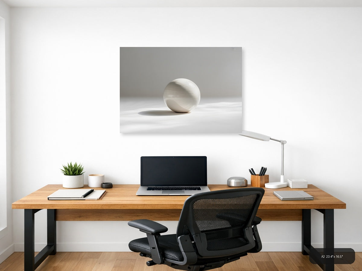 Minimalist White Sphere Shadow Wall Art — A2 / Office