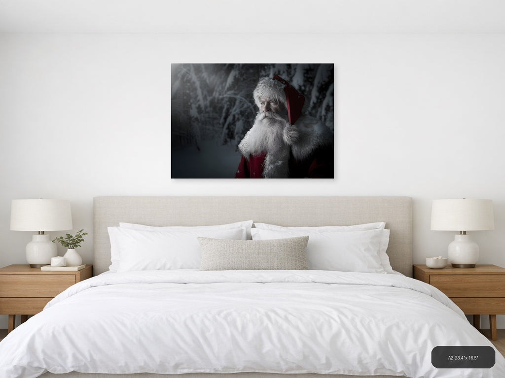 Santa in Snowy Forest Portrait Photography Wall Art — A2 / Bedroom
