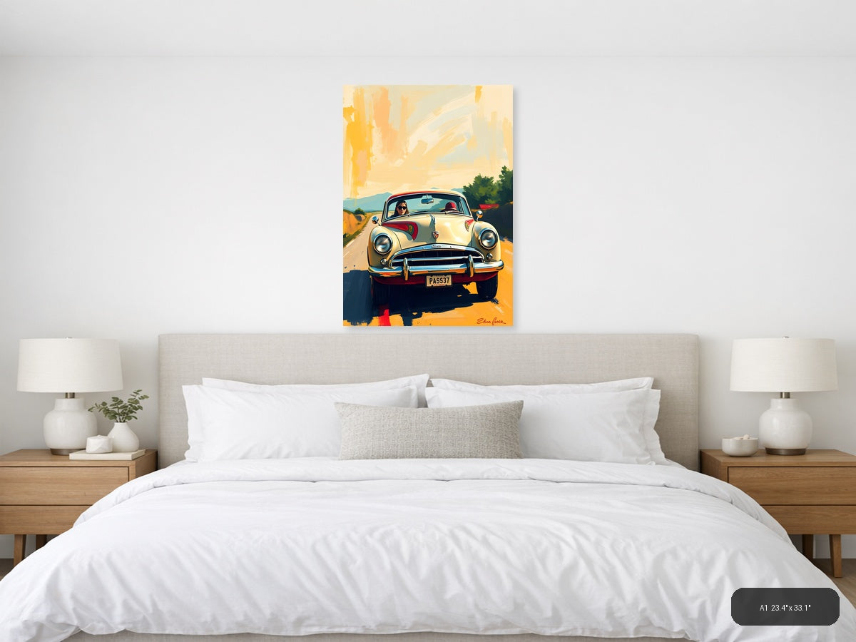 Vintage Convertible Road Trip Abstract Wall Art — A1 / Bedroom