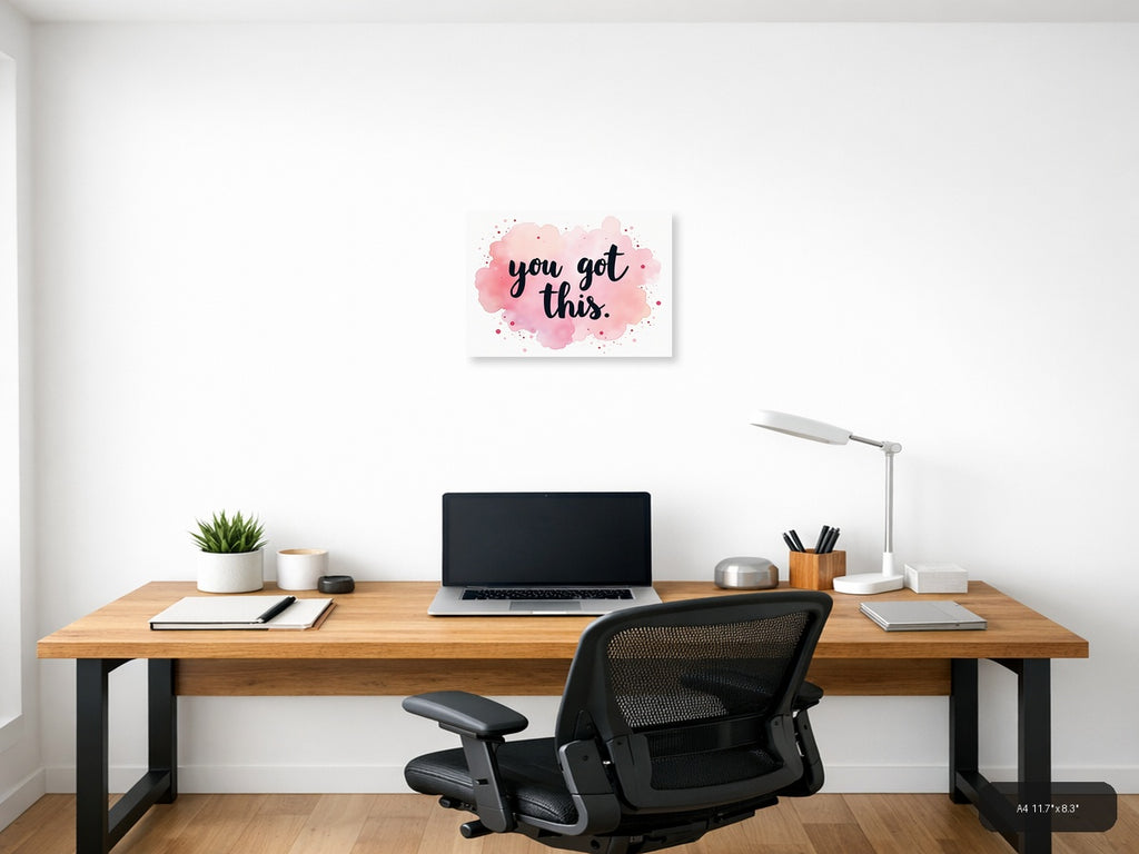 You Got This Watercolor Pink Cloud Motivational Wall Art — A4 / Office