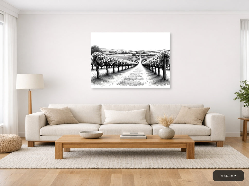 Vineyard Perspective Line Art - Landscape Wall Art — A2 / Living Room