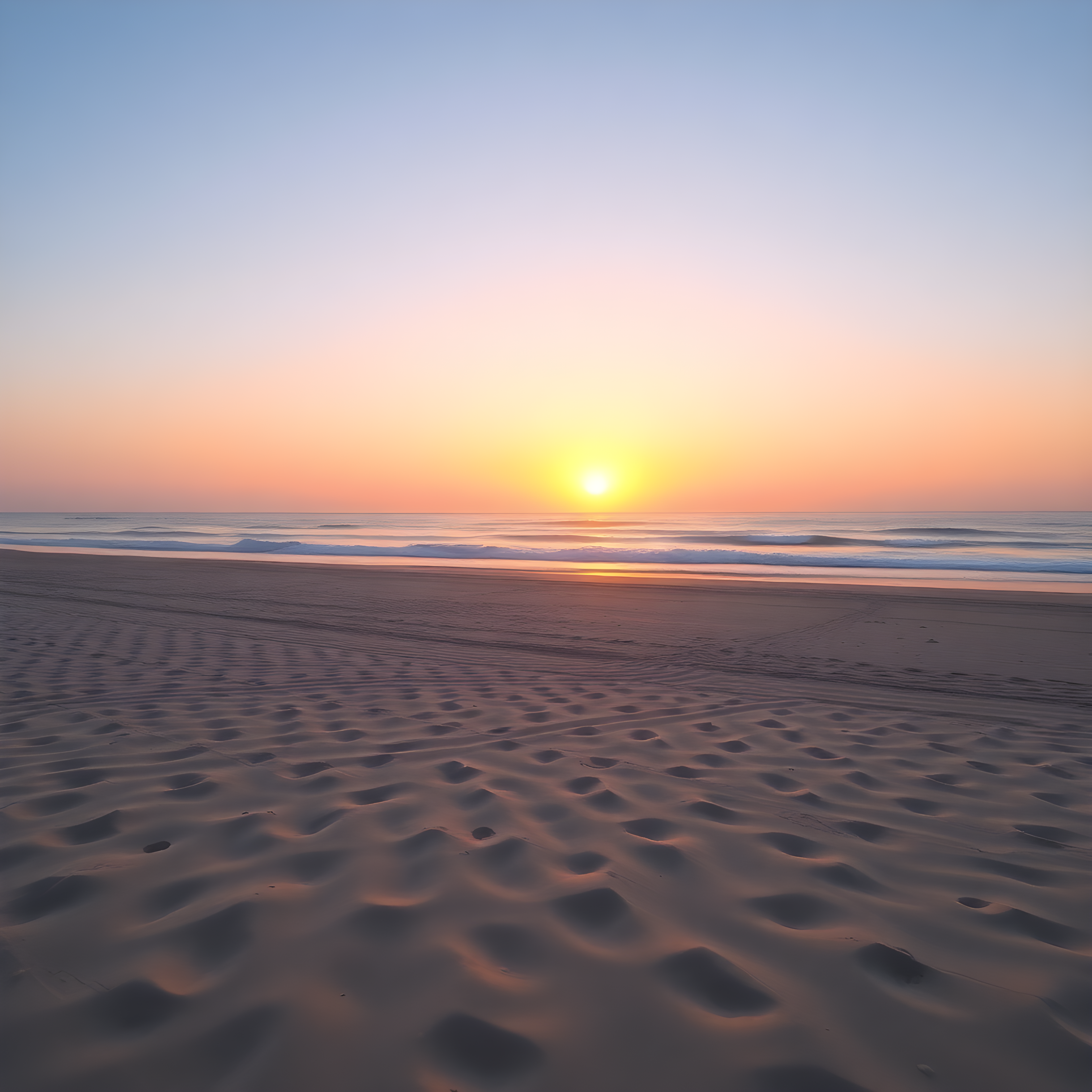 Minimalist Beach Sunset with Rippled Sand Wall Art