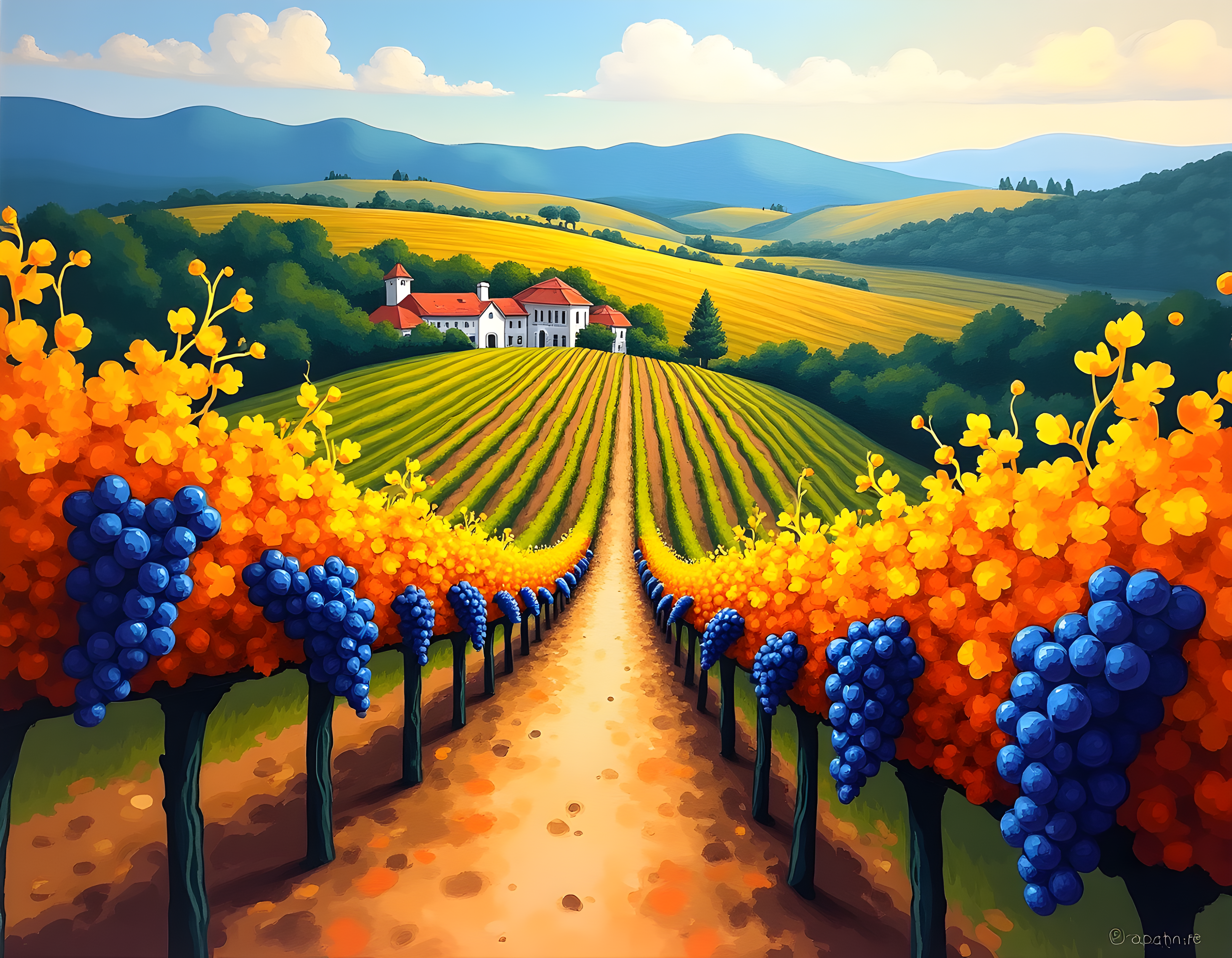 Vineyard Path Landscape Abstract Wall Art