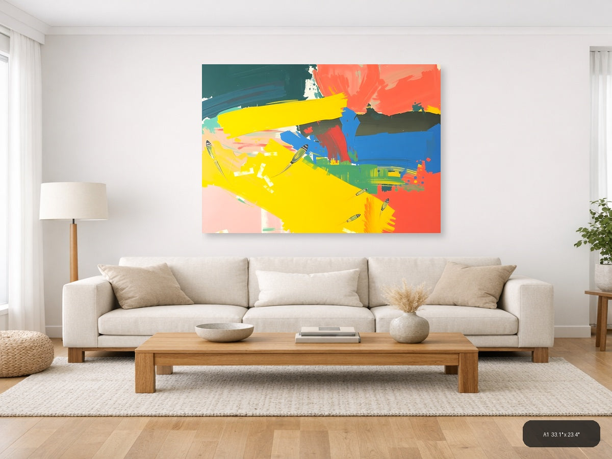 Vibrant Abstract Landscape with Boats - Modern Wall Art — A1 / Living Room