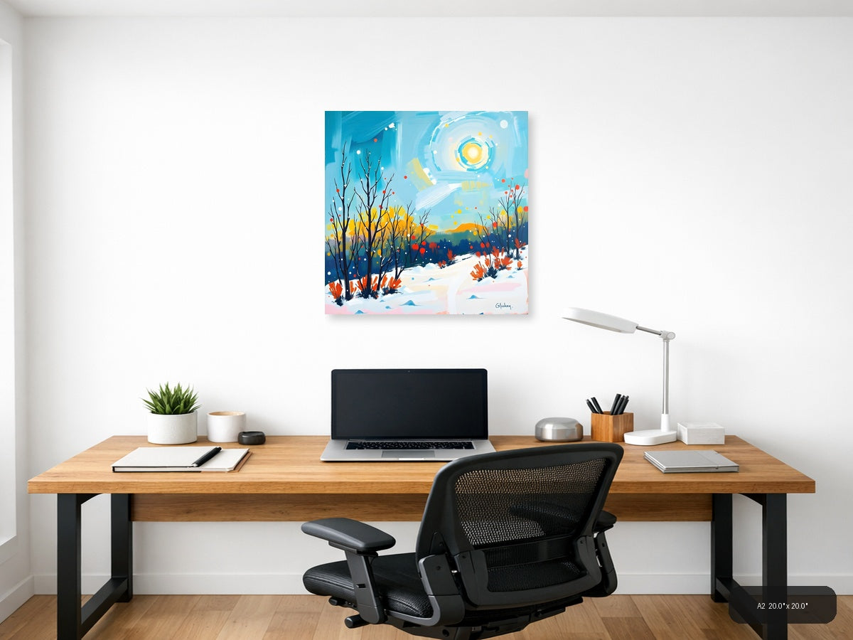 Abstract Winter Landscape with Golden Sun Wall Art — A2 / Office