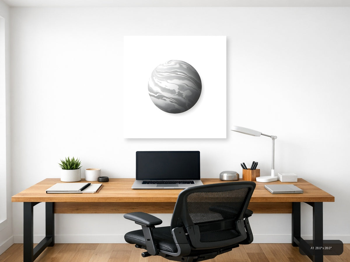 Minimalist Grey Marble Sphere Wall Art — A1 / Office