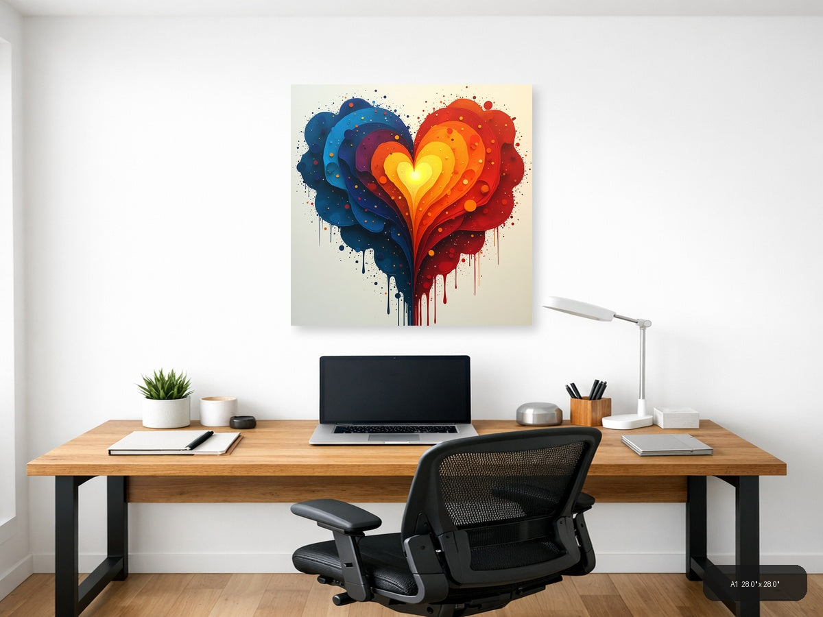 Abstract Layered Heart with Blue & Red Gradient Wall Art — A1 / Office
