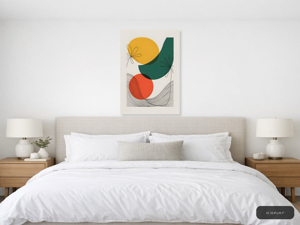 Abstract Geometric Line Art with Circles Wall Art — A1 / Bedroom