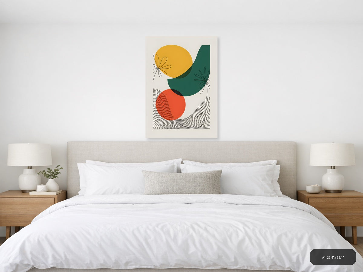 Abstract Geometric Line Art with Circles Wall Art — A1 / Bedroom