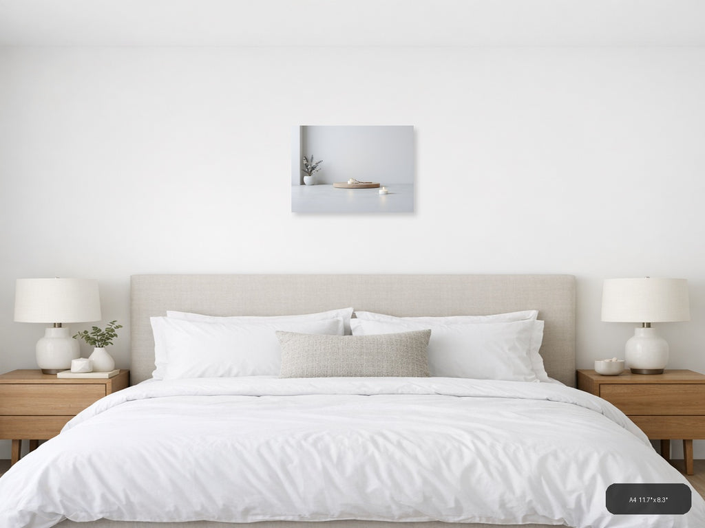 Minimalist Still Life with White Vase and Candles Wall Art — A4 / Bedroom