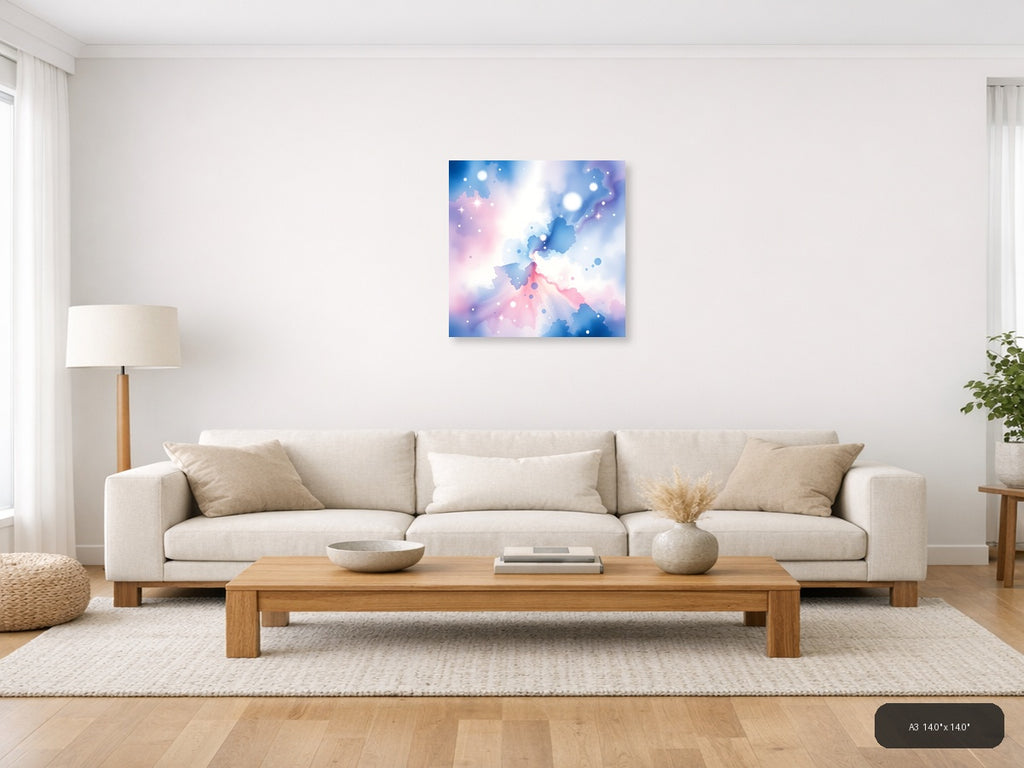Abstract Watercolor Map with Pink and Blue Gradient Wall Art — A3 / Living Room