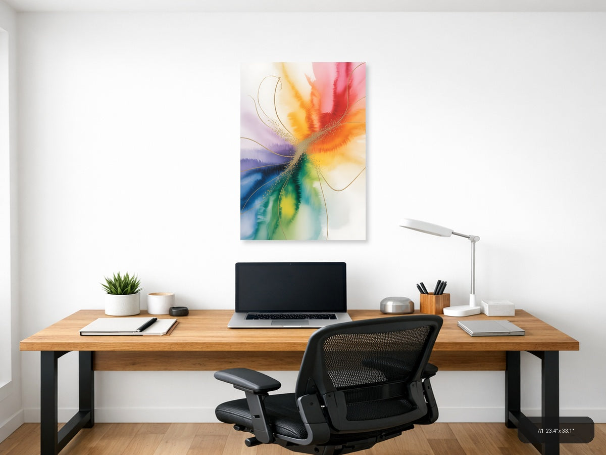 Rainbow Watercolor Flower Abstract Wall Art — A1 / Office