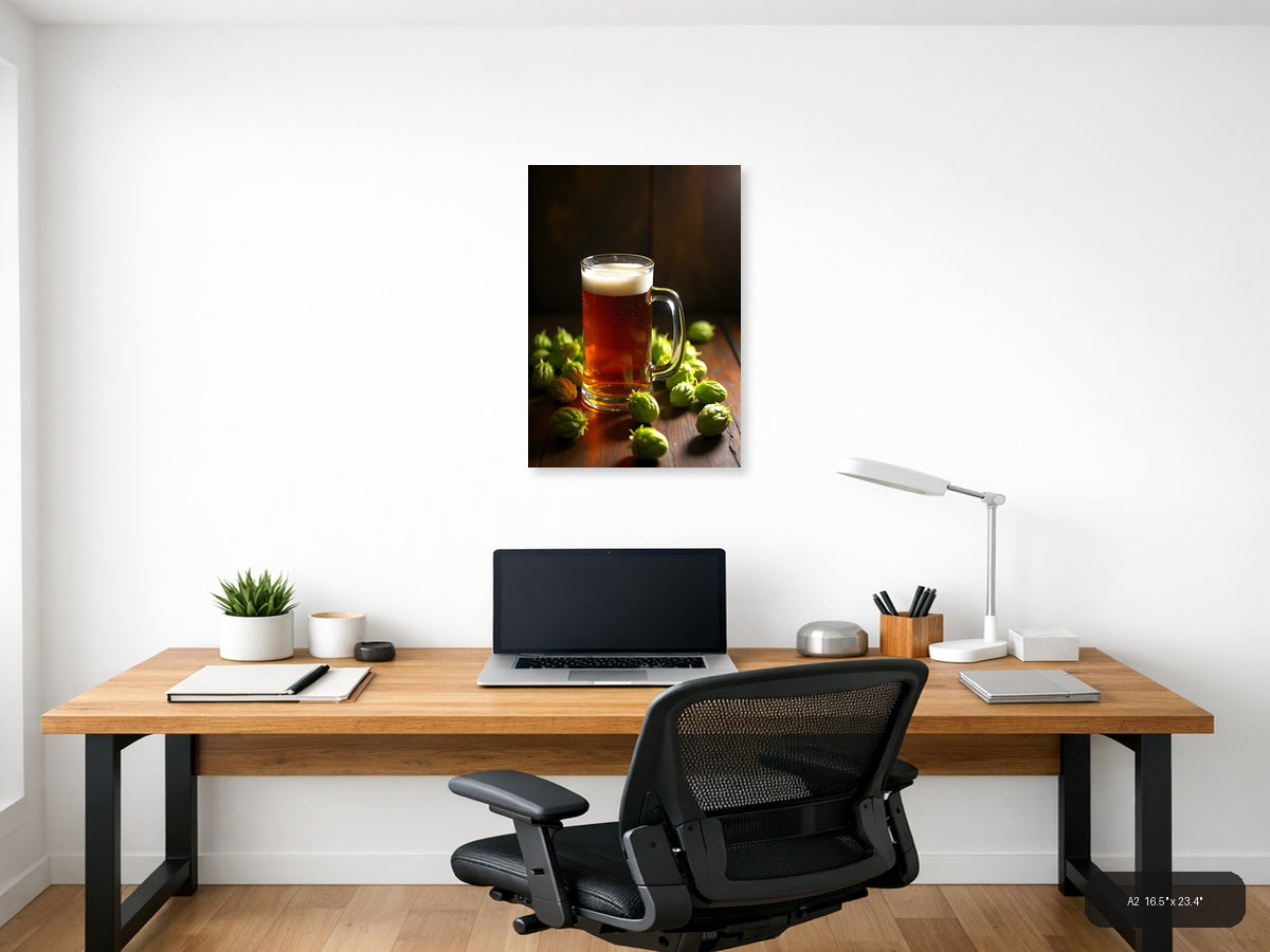 Beer Mug with Hops Still Life Photography Wall Art — A2 / Office