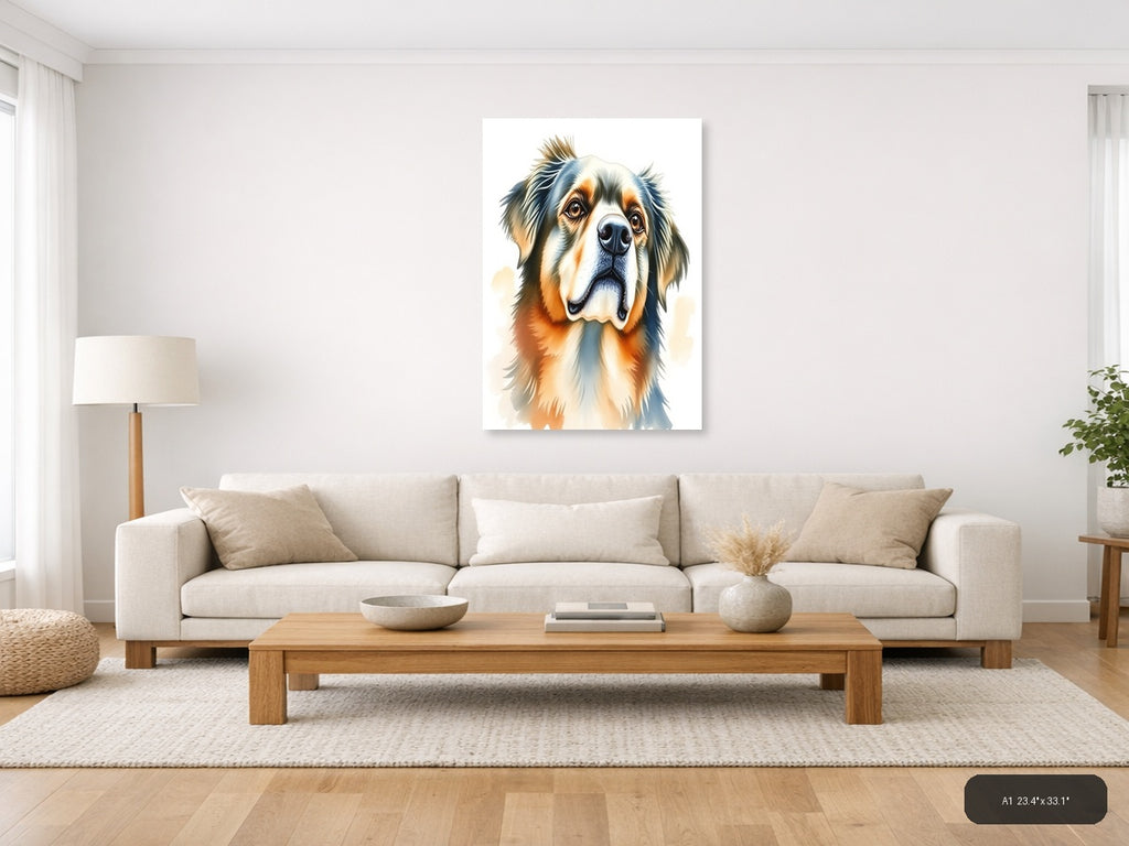 Bernese Mountain Dog Portrait Watercolor Wall Art — A1 / Living Room
