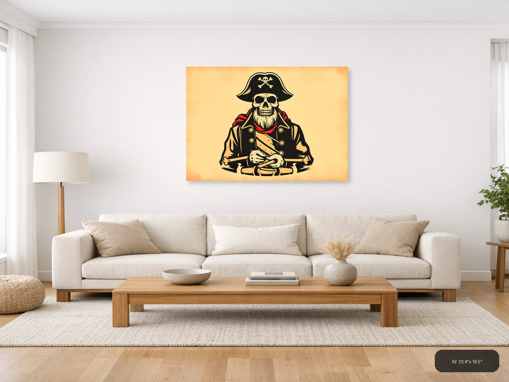 Pirate Skull Captain Vintage Illustration Wall Art — A2 / Living Room