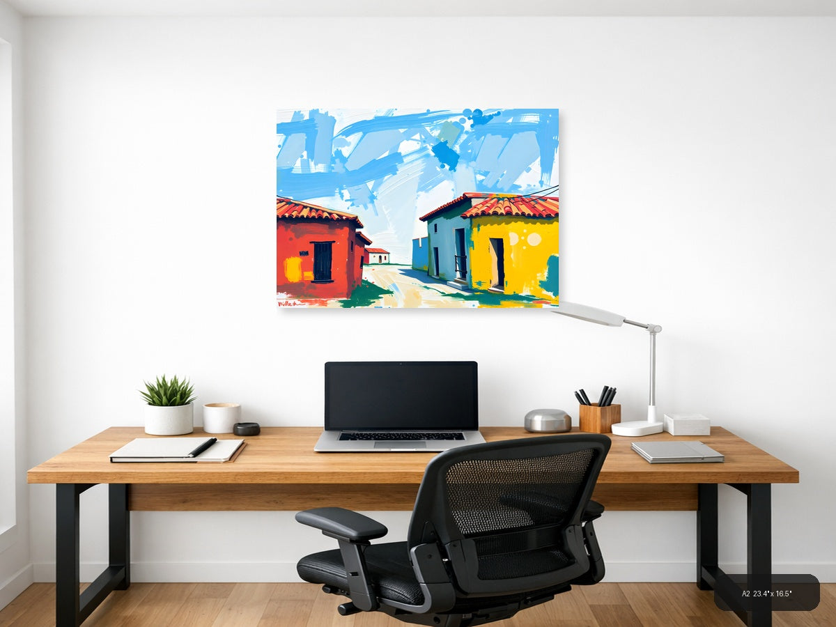 Colorful Colonial Houses Abstract Landscape Wall Art — A2 / Office