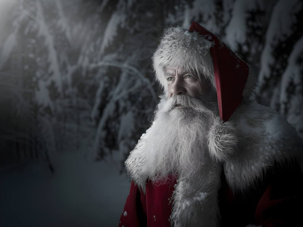 Santa in Snowy Forest Portrait Photography Wall Art