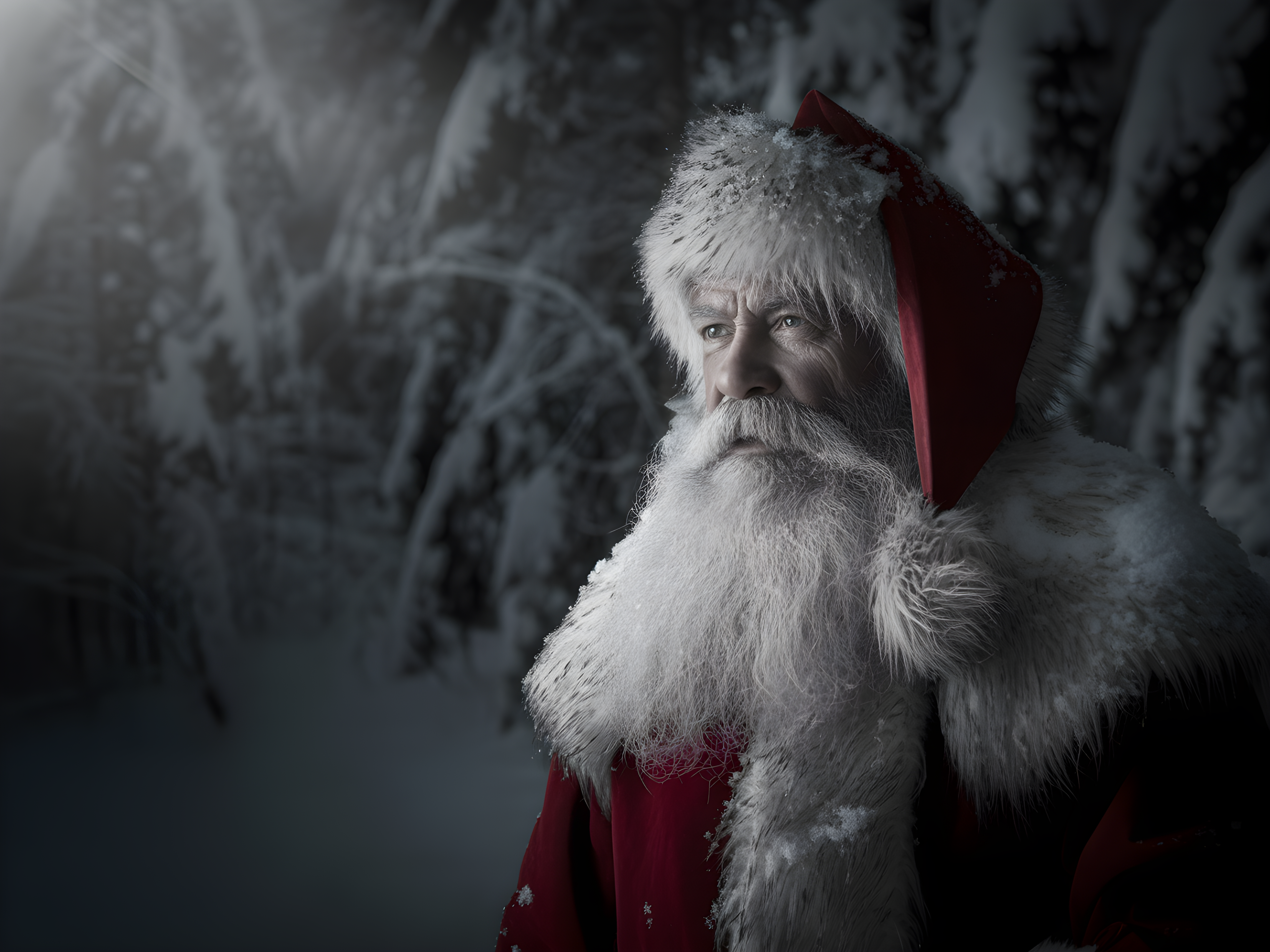 Santa in Snowy Forest Portrait Photography Wall Art