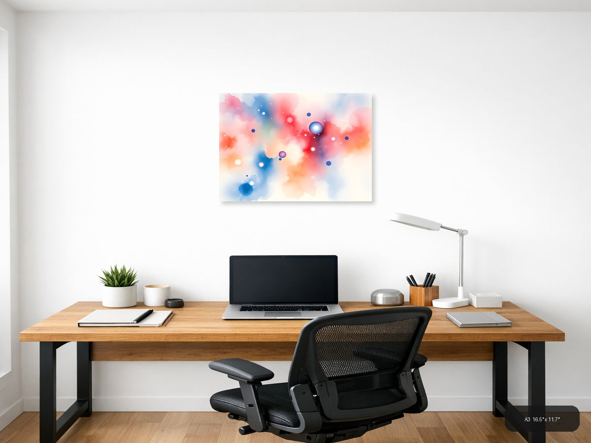 Abstract Watercolor Spheres in Pink & Blue Wall Art — A3 / Office