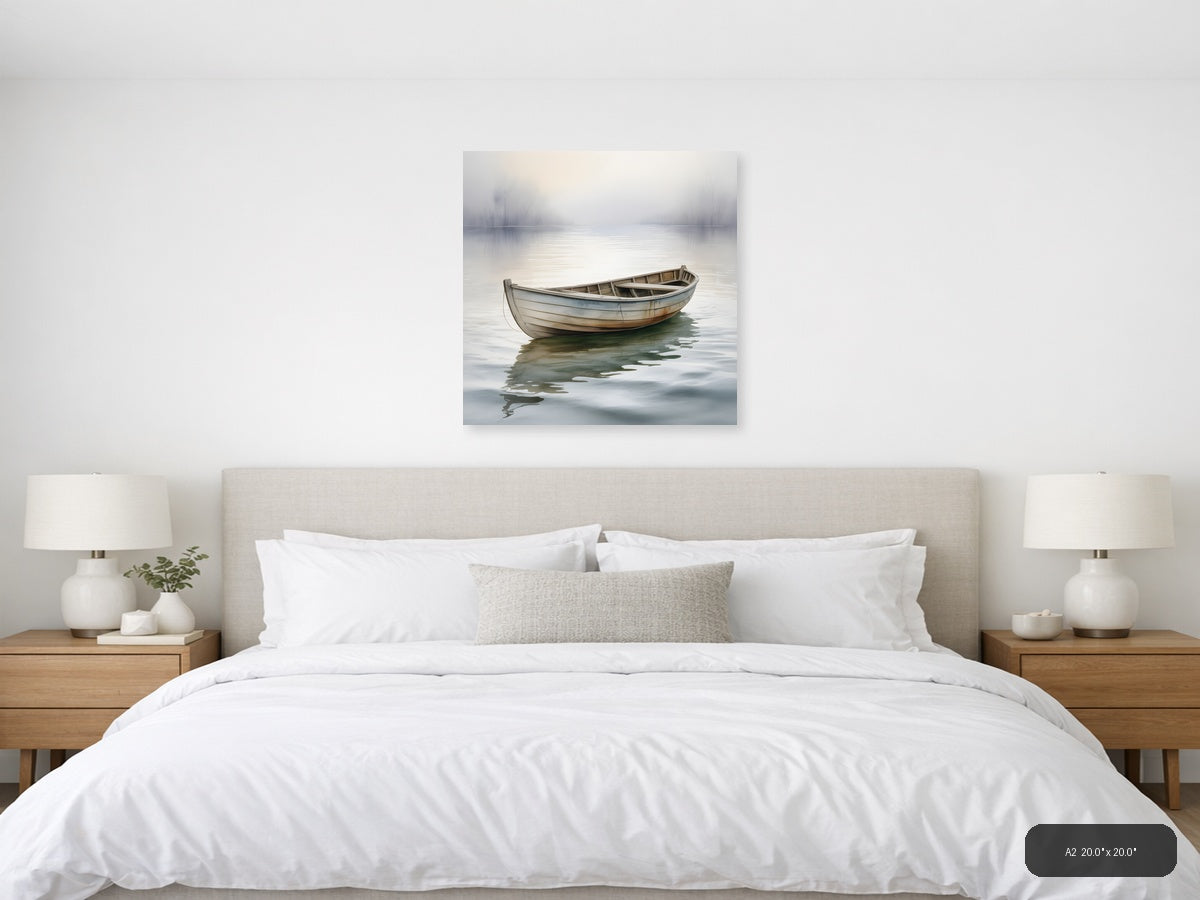 Misty Boat Reflection Watercolor Wall Art — A2 / Bedroom
