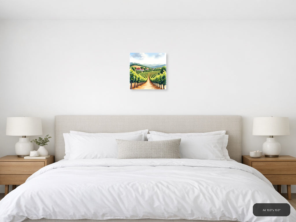 Tuscan Vineyard Watercolor Landscape Wall Art — A4 / Bedroom
