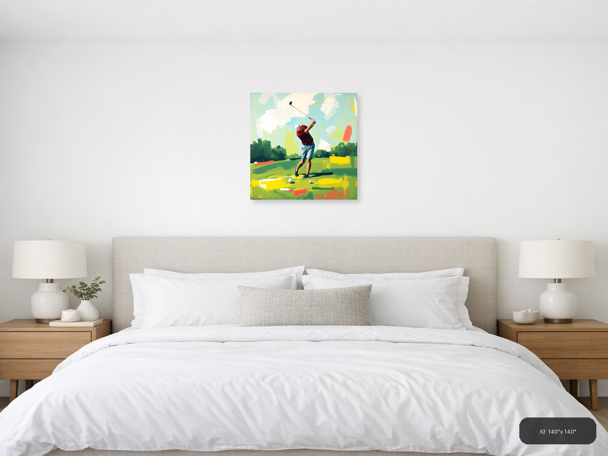 Golfer Mid-Swing Abstract Green & Yellow Wall Art — A3 / Bedroom