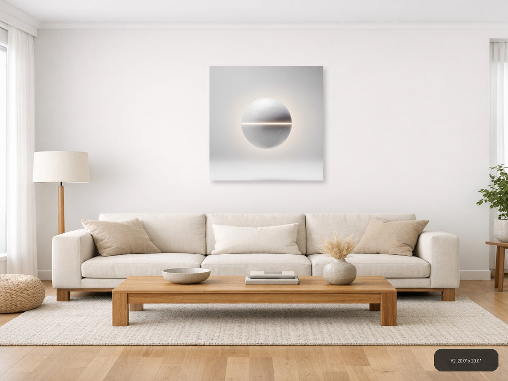 Minimalist White Sphere with Light Line Wall Art — A2 / Living Room