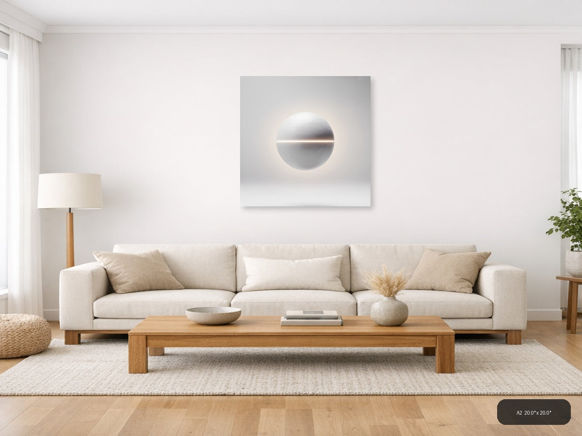 Minimalist White Sphere with Light Line Wall Art — A2 / Living Room