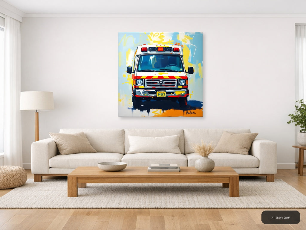 Abstract Ambulance Emergency Vehicle Pop Art Wall Art — A1 / Living Room